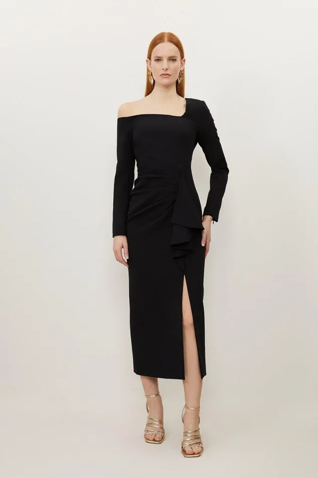 Dresses Women Karen Millen Stretch Crepe Asymmetric Neckline Draped Maxi Dress Black Dresses Women Karen Millen Stretch Crepe Asymmetric Neckline Draped Maxi Dress Black