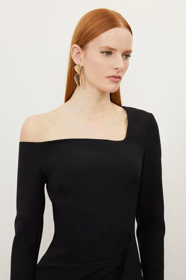 Dresses Women Karen Millen Stretch Crepe Asymmetric Neckline Draped Maxi Dress Black