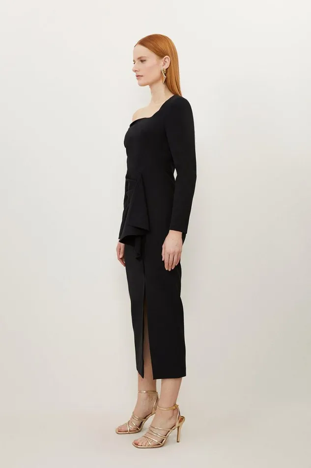 Dresses Women Karen Millen Stretch Crepe Asymmetric Neckline Draped Maxi Dress Black
