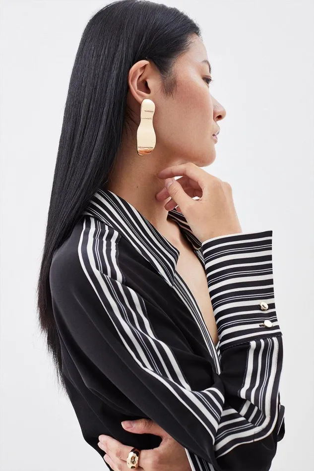 Dresses Women Karen Millen Stripe Twill Batwing Belted Woven Midi Dress Black