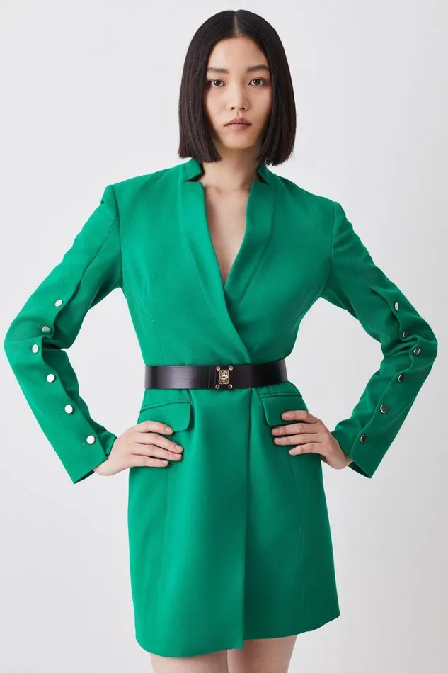 Dresses Women Karen Millen Structured Crepe Belted Blazer Mini Dress Green