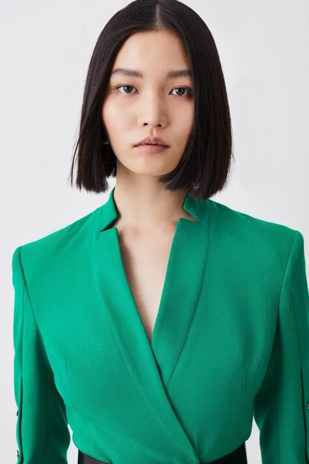 Dresses Women Karen Millen Structured Crepe Belted Blazer Mini Dress Green