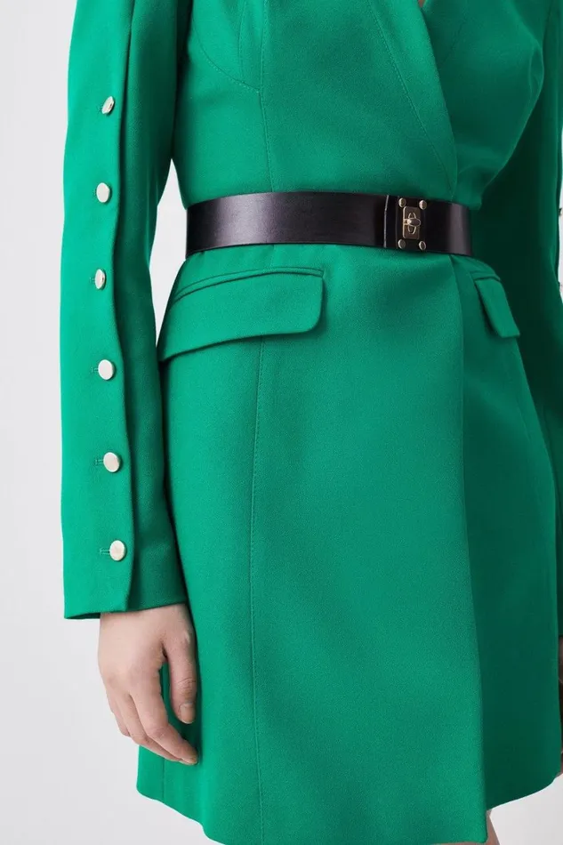 Dresses Women Karen Millen Structured Crepe Belted Blazer Mini Dress Green