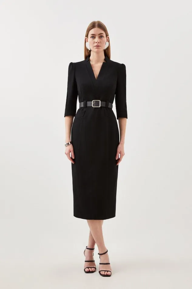 Dresses Women Karen Millen Structured Crepe Forever Belted Midaxi Pencil Dress Black