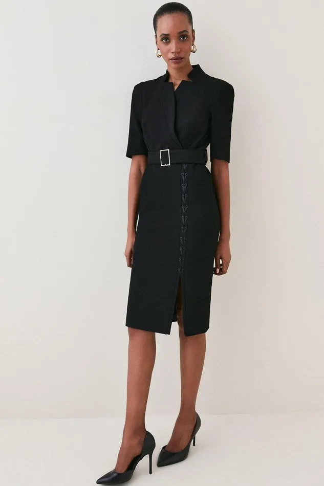 Dresses Women Karen Millen Structured Crepe Lace Up Forever Midi Dress