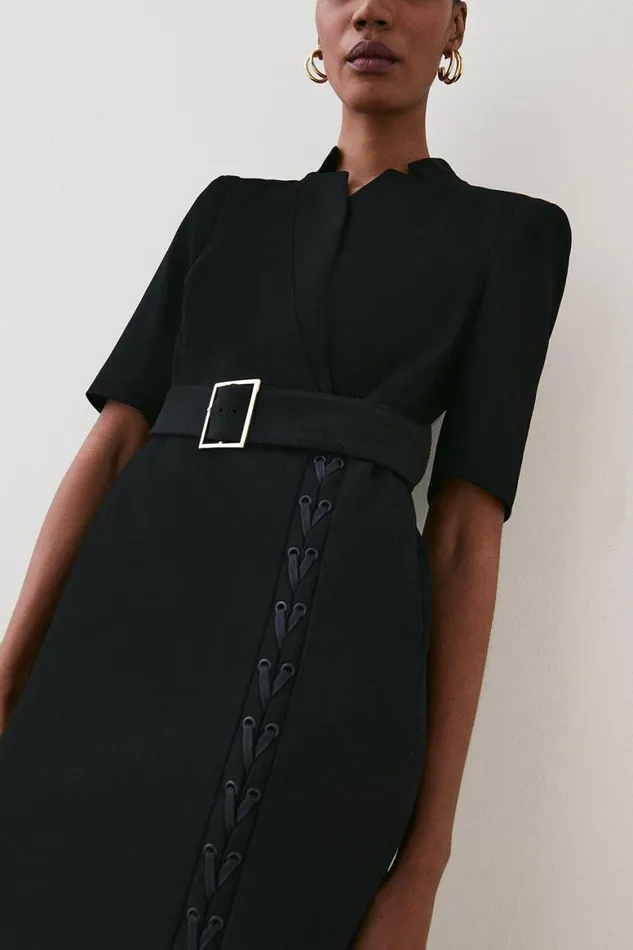 Dresses Women Karen Millen Structured Crepe Lace Up Forever Midi Dress