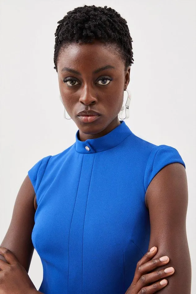Dresses Women Karen Millen Structured Crepe Military Tailored Dress Cobalt
