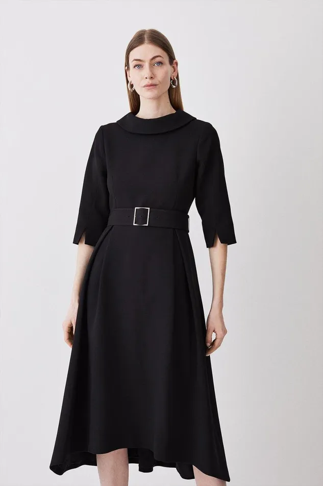 Dresses Women Karen Millen Structured Crepe Roll Neck Dip Hem Midi Dress Black