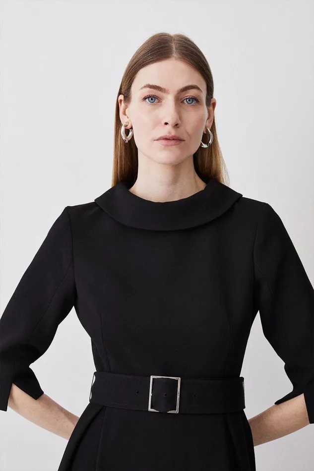 Dresses Women Karen Millen Structured Crepe Roll Neck Dip Hem Midi Dress Black
