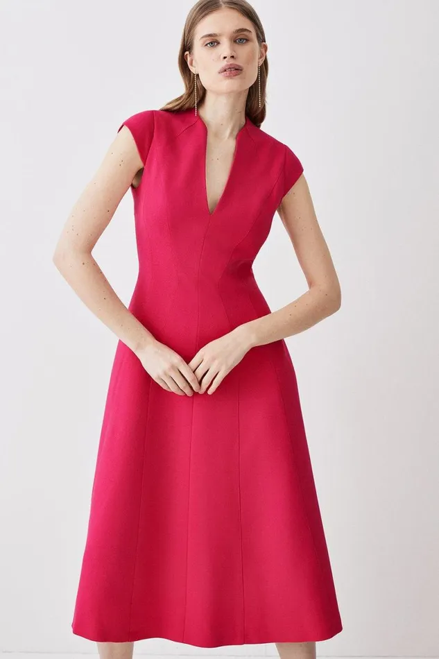 Dresses Women Karen Millen Structured Crepe Seam Detail High Neck Full Skirt Midi Dress Fuchsia Dresses Women Karen Millen Structured Crepe Seam Detail High Neck Full Skirt Midi Dress Fuchsia