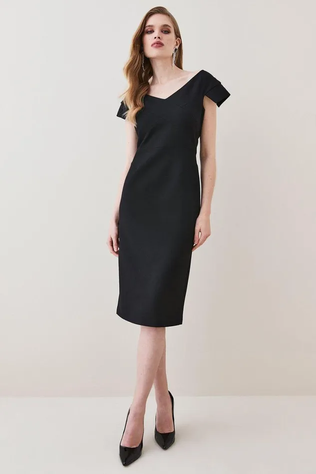Dresses Women Karen Millen Structured Crepe Tailored Cross Detail Midi Dress Black