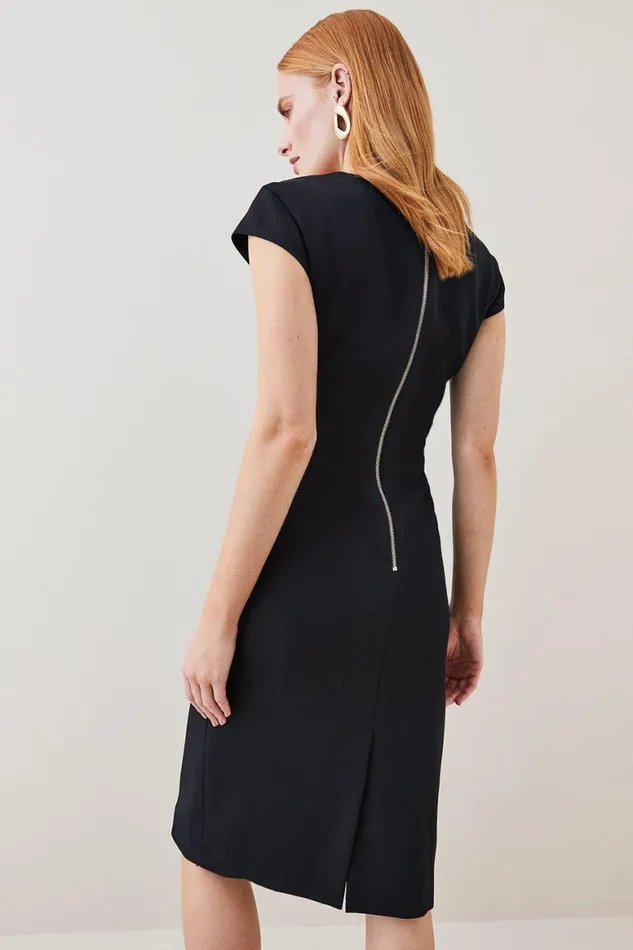 Dresses Women Karen Millen Structured Crepe Tailored Tie Front Pencil Midi Dress Black