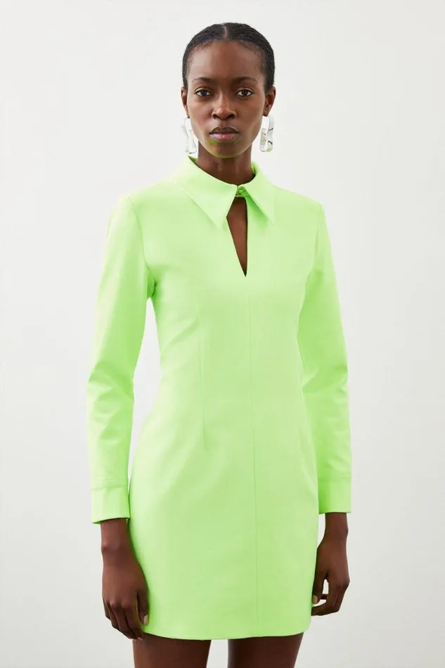 Dresses Women Karen Millen Tailored Collar Detail Long Sleeve Mini Dress Neonlime Dresses Women Karen Millen Tailored Collar Detail Long Sleeve Mini Dress Neonlime