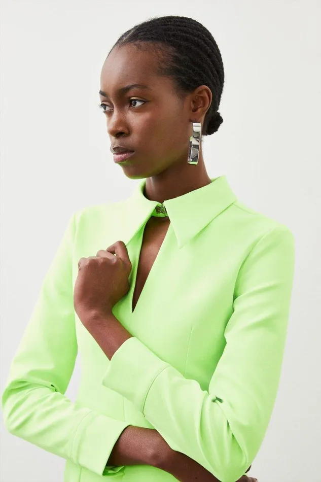 Dresses Women Karen Millen Tailored Collar Detail Long Sleeve Mini Dress Neonlime