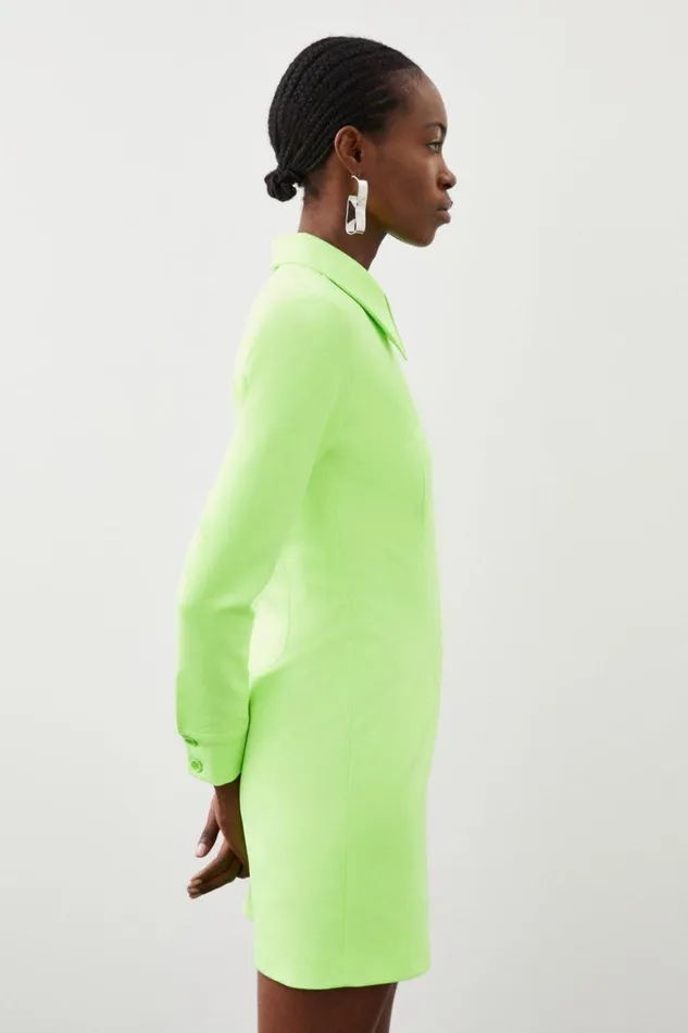 Dresses Women Karen Millen Tailored Collar Detail Long Sleeve Mini Dress Neonlime