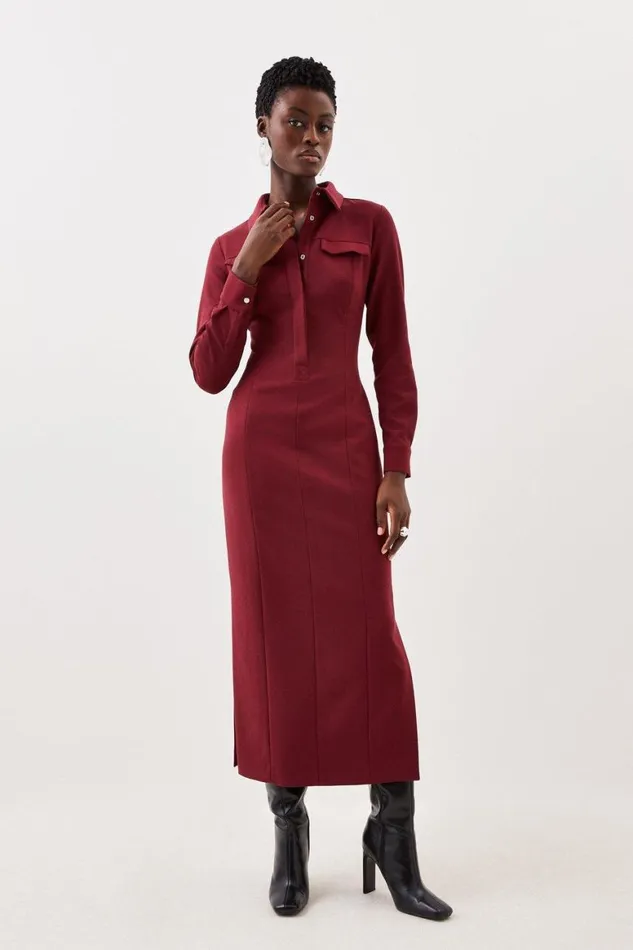 Dresses Women Karen Millen Tailored Compact Stretch Shirt Midi Dress Merlot