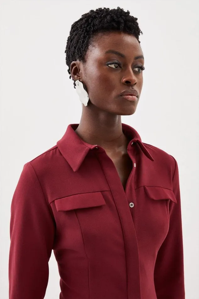Dresses Women Karen Millen Tailored Compact Stretch Shirt Midi Dress Merlot