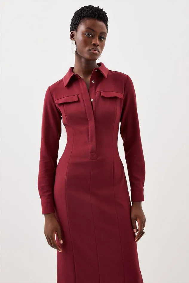 Dresses Women Karen Millen Tailored Compact Stretch Shirt Midi Dress Merlot