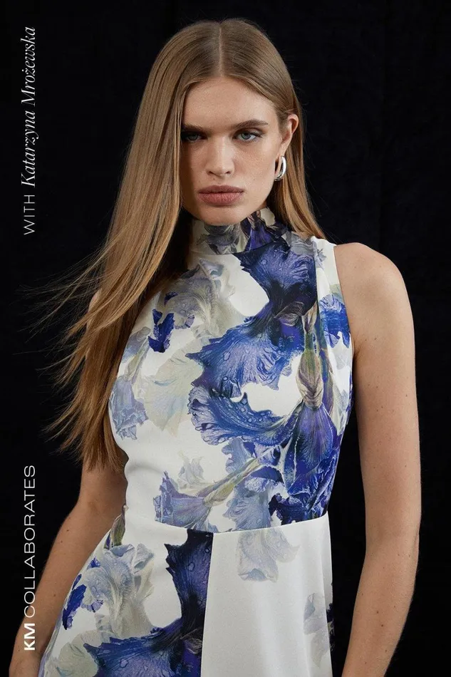 Dresses Women Karen Millen Tailored Crepe Floral Print Tie Neck Midi Dress Multi Dresses Women Karen Millen Tailored Crepe Floral Print Tie Neck Midi Dress Multi