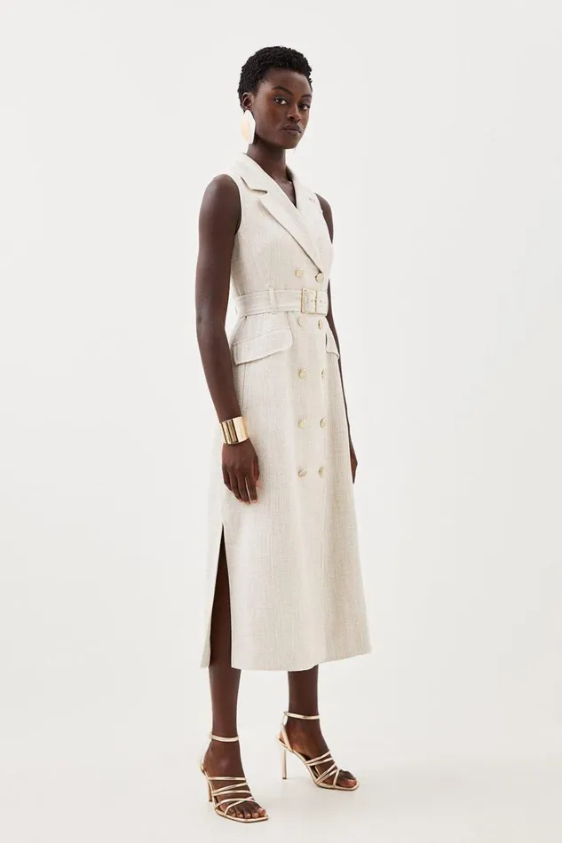 Dresses Women Karen Millen Tailored Double Breasted Belted Midi Dress Natural Dresses Women Karen Millen Tailored Double Breasted Belted Midi Dress Natural
