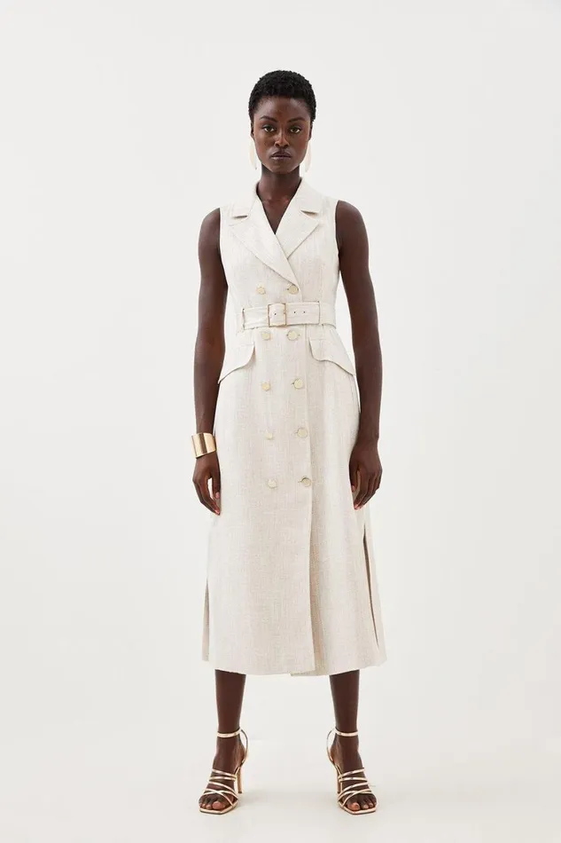 Dresses Women Karen Millen Tailored Double Breasted Belted Midi Dress Natural