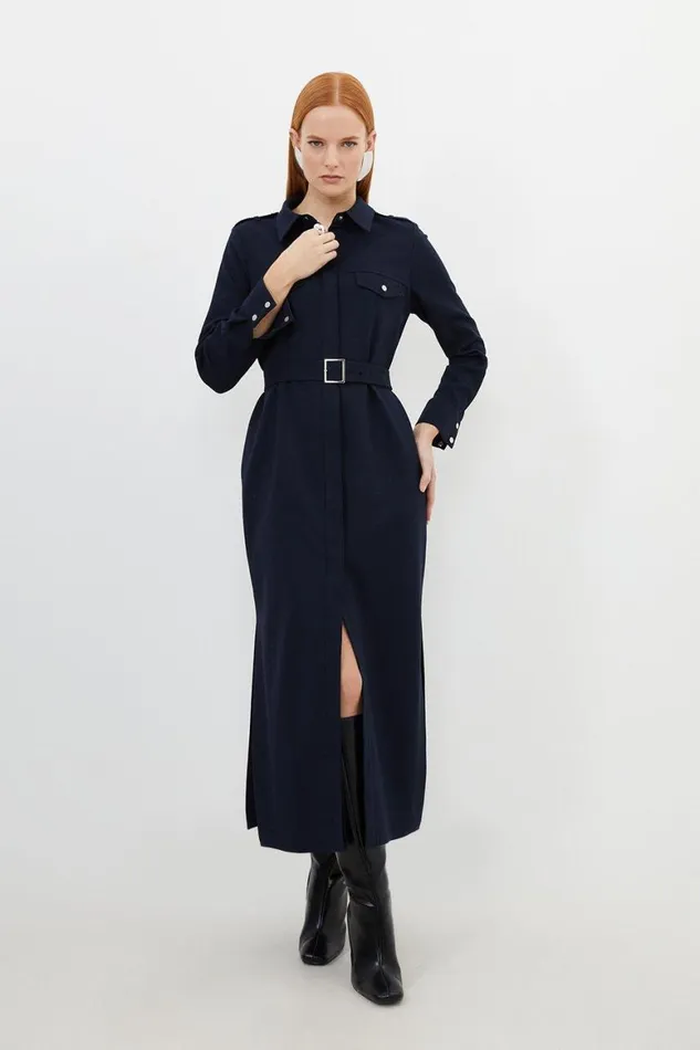 Dresses Women Karen Millen Tailored Flannel Long Sleeve Pocket Detail Shirt Dress Indigo Dresses Women Karen Millen Tailored Flannel Long Sleeve Pocket Detail Shirt Dress Indigo