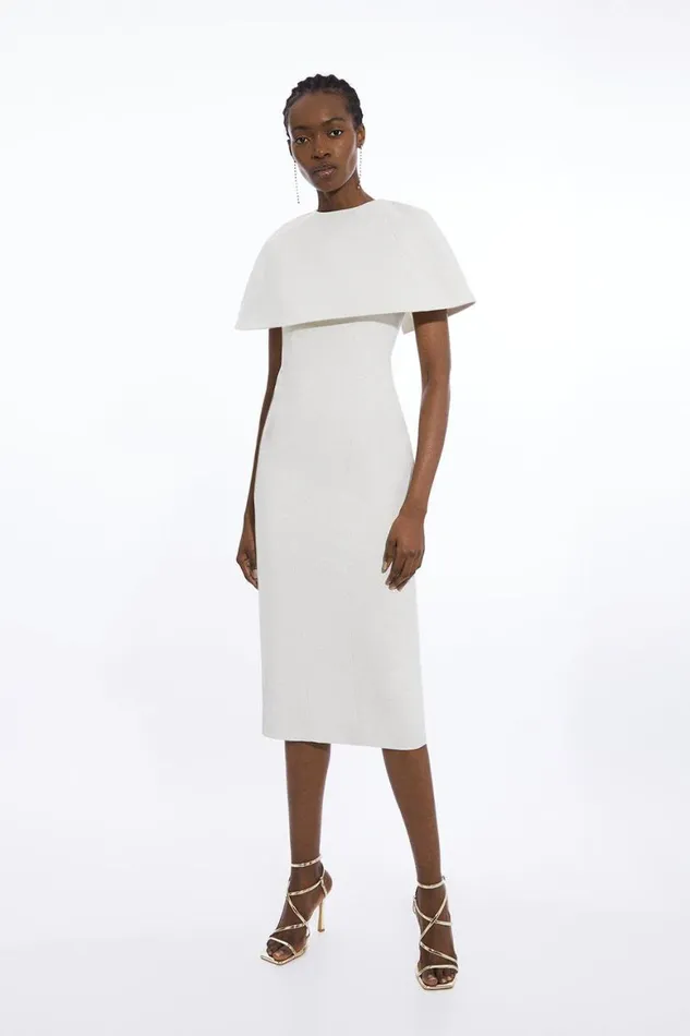 Dresses Women Karen Millen Tailored Metallic Cape Detailed Midaxi Pencil Dress Ivory