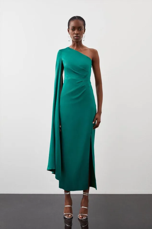 Dresses Women Karen Millen Tailored Satin Back Crepe Drape One Shoulder Maxi Dress Emerald Dresses Women Karen Millen Tailored Satin Back Crepe Drape One Shoulder Maxi Dress Emerald
