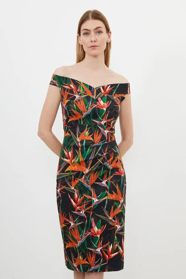 Dresses Women Karen Millen Tailored Tropical Lily Print Cotton Sateen Bardot Midi Dress Multi Dresses Women Karen Millen Tailored Tropical Lily Print Cotton Sateen Bardot Midi Dress Multi