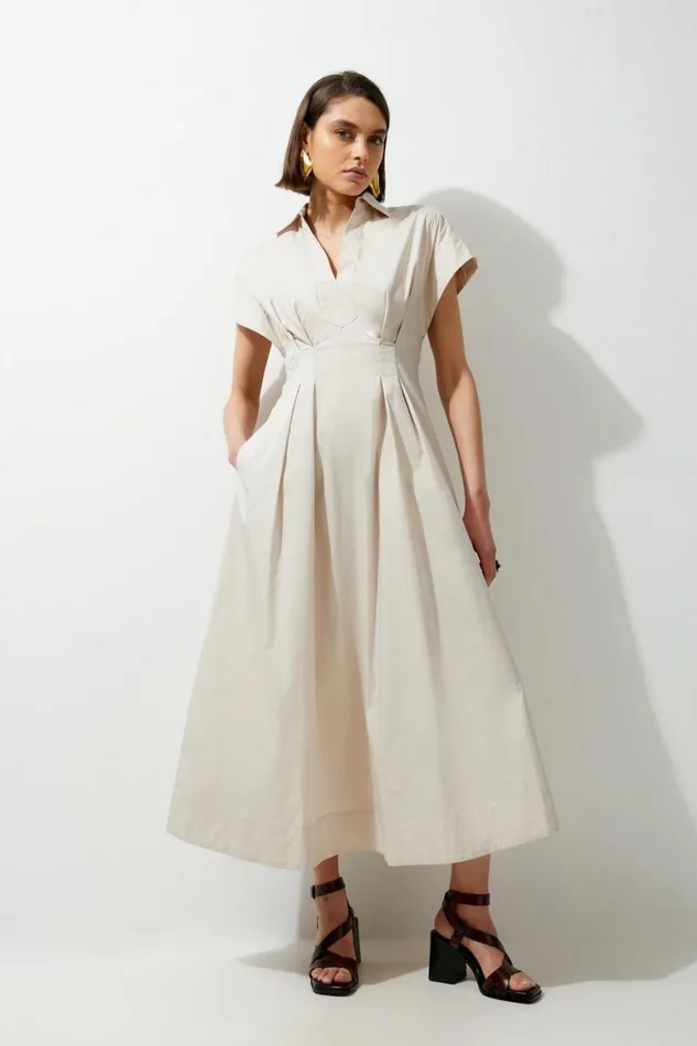 Dresses Women Karen Millen Tall Poplin Dropped Strong Shoulder Woven Shirt Dress Stone Dresses Women Karen Millen Tall Poplin Dropped Strong Shoulder Woven Shirt Dress Stone
