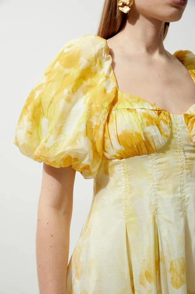 Dresses Women Karen Millen Tall Silk Cotton Trailing Floral Mini Dress Yellow