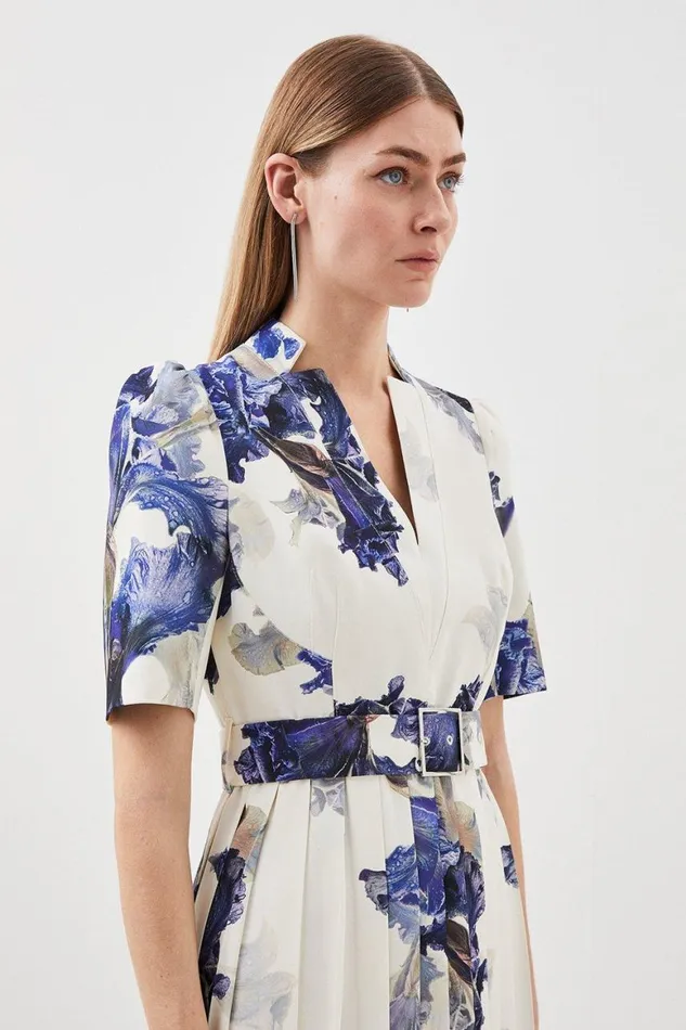 Dresses Women Karen Millen Tall Tailored Crepe Print Detail Pleated Forever Dress Multi