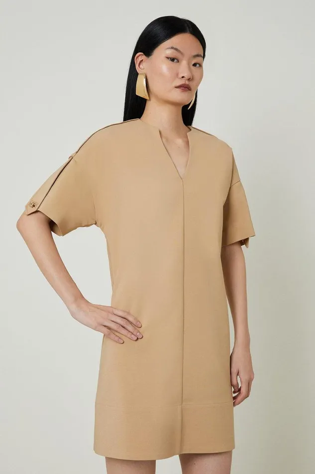 Dresses Women Karen Millen Techno Cotton V Cut Neck Short Sleeve Woven Mini Dress Camel Dresses Women Karen Millen Techno Cotton V Cut Neck Short Sleeve Woven Mini Dress Camel