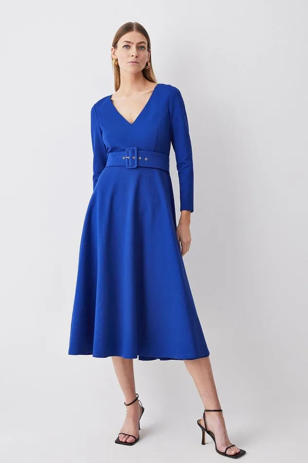 Dresses Women Karen Millen V Neck Belted Maxi Dress Cobalt