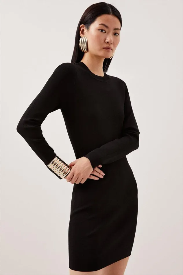 Dresses Women Karen Millen Viscose Blend Body Contouring Knit Mini Dress Black Dresses Women Karen Millen Viscose Blend Body Contouring Knit Mini Dress Black