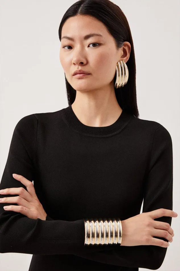 Dresses Women Karen Millen Viscose Blend Body Contouring Knit Mini Dress Black