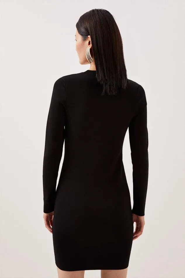Dresses Women Karen Millen Viscose Blend Body Contouring Knit Mini Dress Black