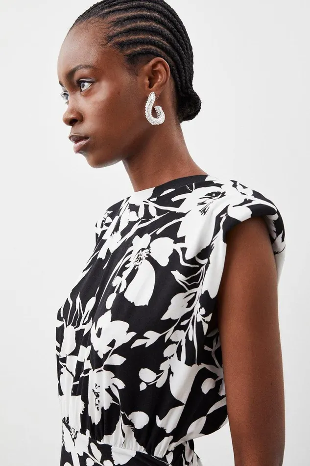 Dresses Women Karen Millen Viscose Blend Jersey Floral Strong Shoulder Mini Dress Floral