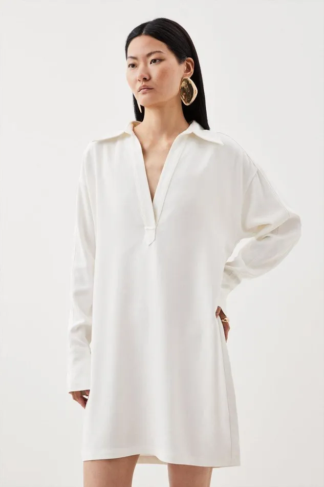 Dresses Women Karen Millen Viscose Crepe Collared Mini Dress Ivory