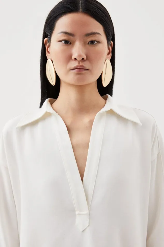 Dresses Women Karen Millen Viscose Crepe Collared Mini Dress Ivory