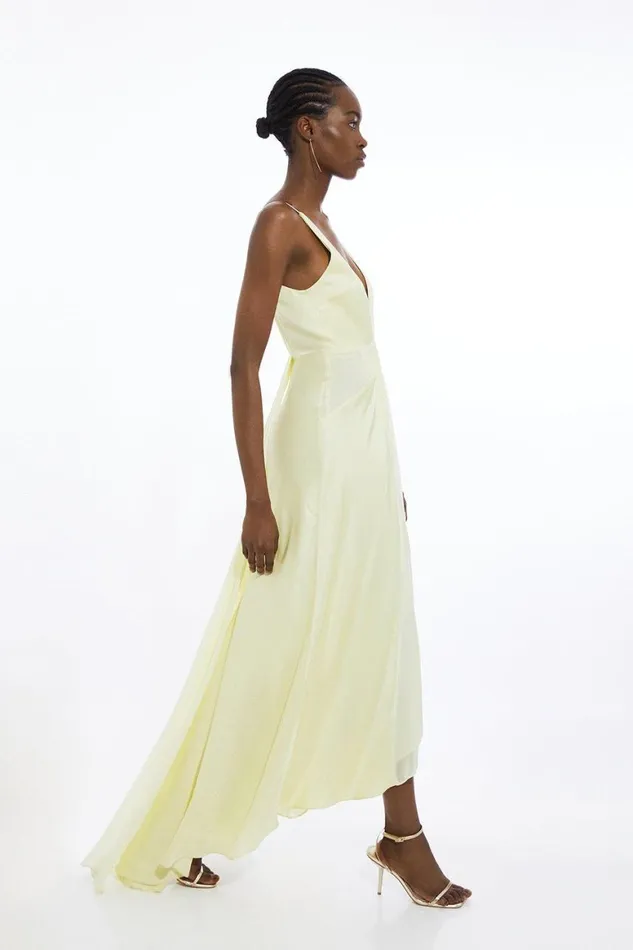 Dresses Women Karen Millen Viscose Georgette Woven Maxi Dress Lemon