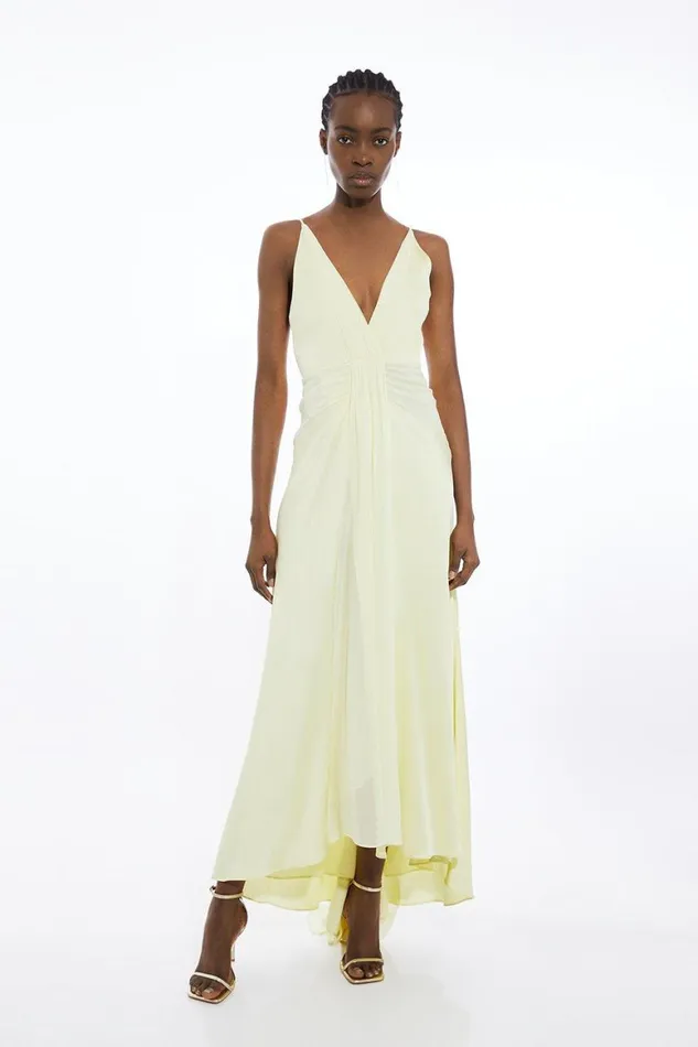 Dresses Women Karen Millen Viscose Georgette Woven Maxi Dress Lemon