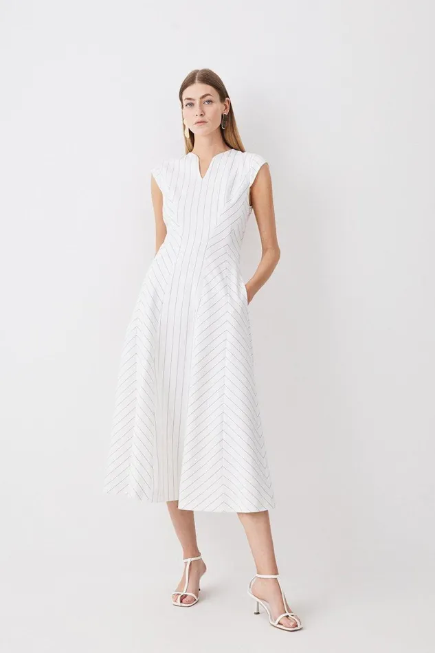 Dresses Women Karen Millen White Pin Stripe Asymmetric Seam Detail Midaxi White Dresses Women Karen Millen White Pin Stripe Asymmetric Seam Detail Midaxi White