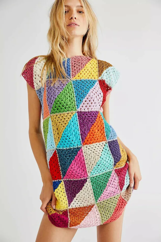 Dresses Women Rose Carmine SHORT DRESS NO SLEEVES DIAGONALES MULTICOLOR