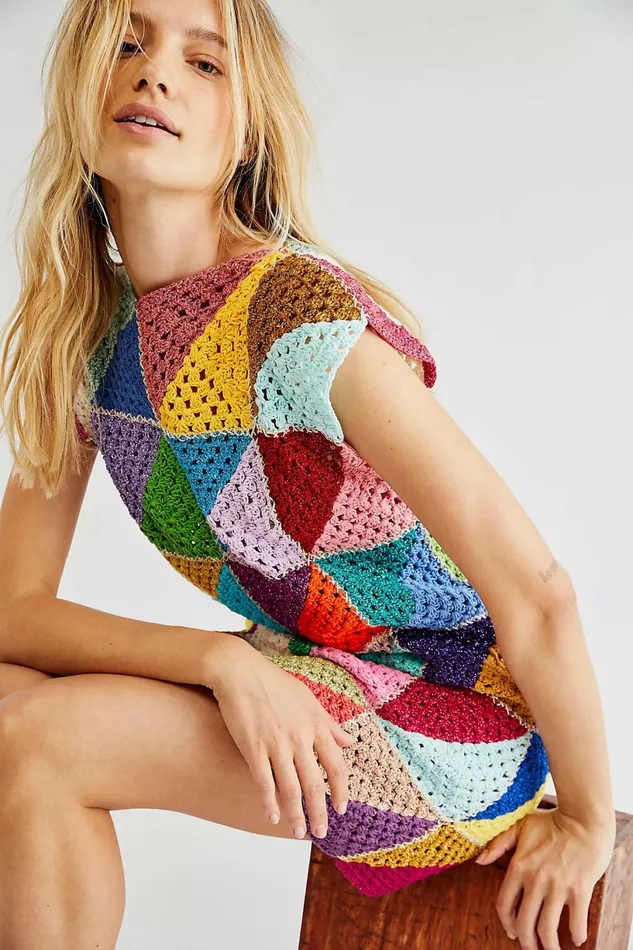 Dresses Women Rose Carmine SHORT DRESS NO SLEEVES DIAGONALES MULTICOLOR