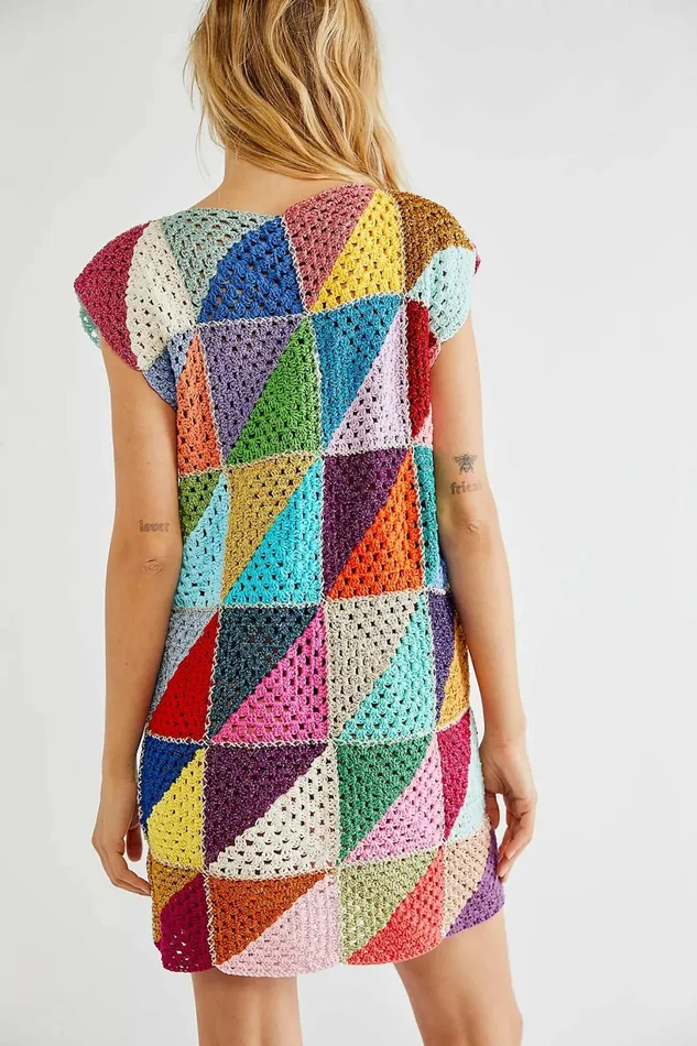 Dresses Women Rose Carmine SHORT DRESS NO SLEEVES DIAGONALES MULTICOLOR