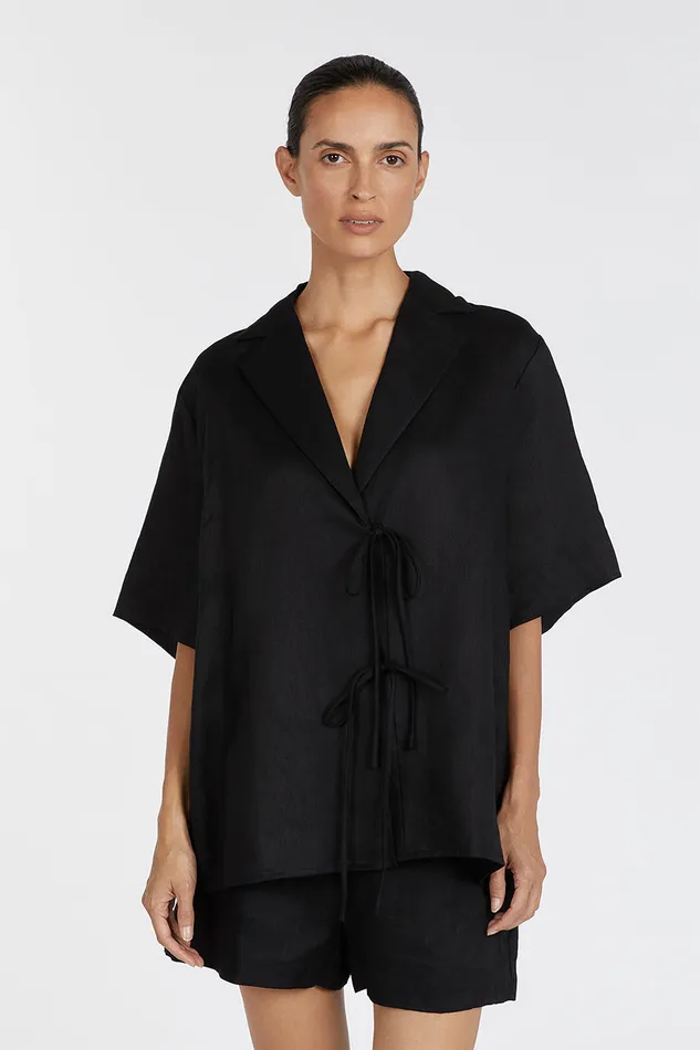 EMELIA BLACK LINEN WRAP SHIRT Women DISSH Shirts