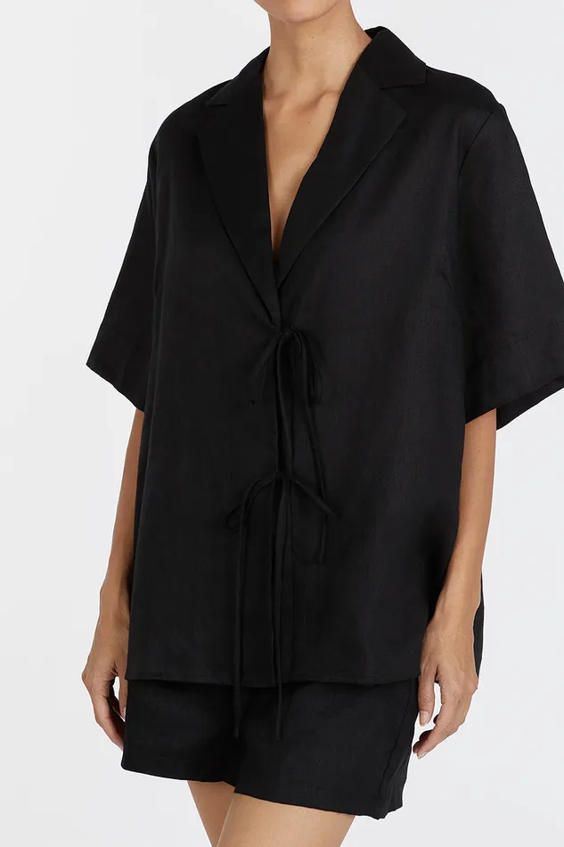 EMELIA BLACK LINEN WRAP SHIRT Women DISSH Shirts