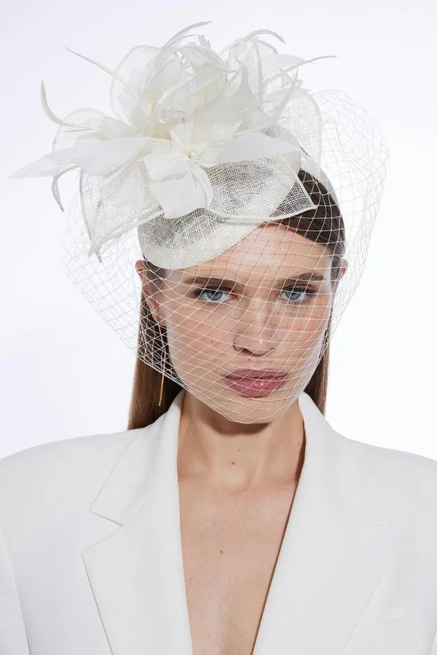 Fascinators Women Karen Millen Dramatic Flower Veil Fascinator Ivory