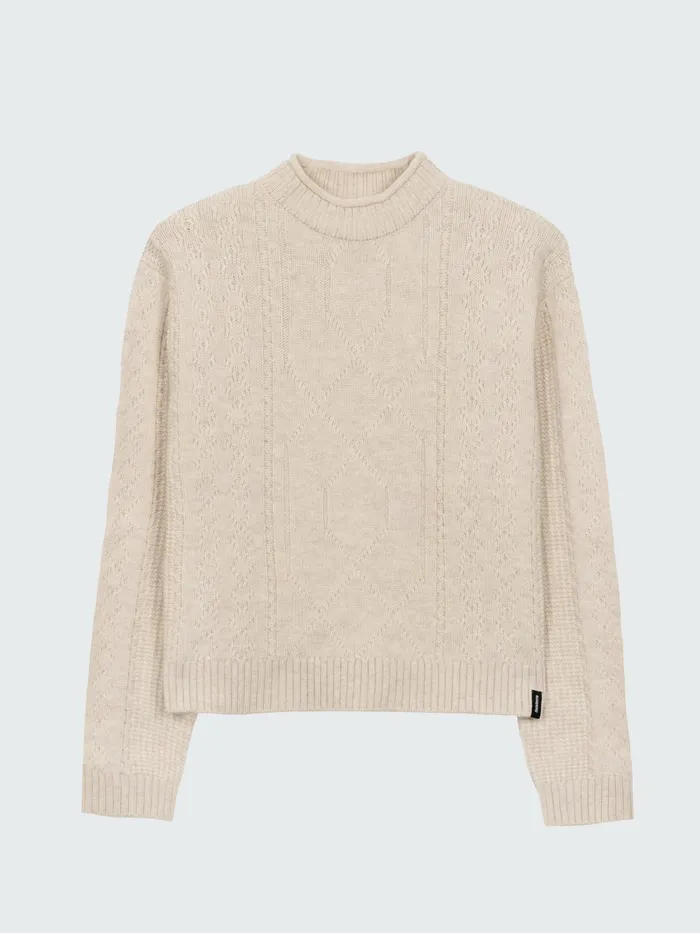 Finisterre Knitwear Women Berneray Cable Crew Sweater Pebble Grey